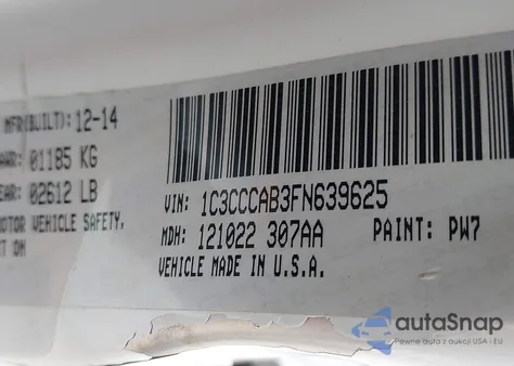 2015 Chrysler 200 Limited из США, поврежденный, VIN 1C3CCCAB3FN639625